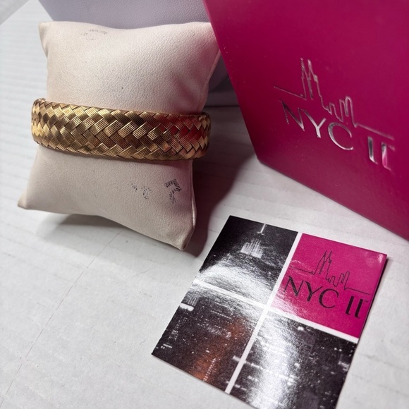 NYC II Sterling Silver Vintage Pave CZ Encrusted Woven Braid Cuff Bracelet - Picture 3 of 6